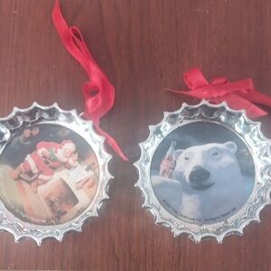 Coca Cola Silver Ornaments with Red Accents